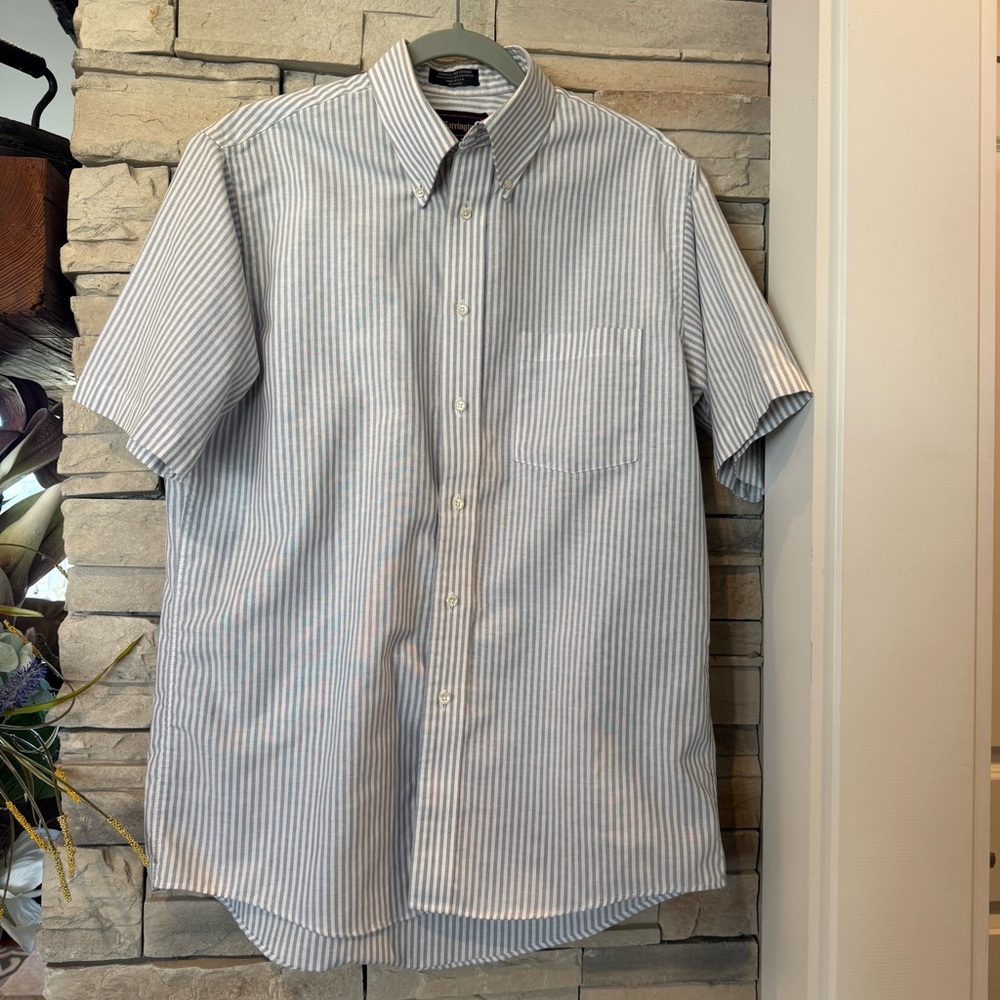 Barrington Shirt Mens 15.5 Beige Shortsleeve Button Up Wrinkle Free Oxford